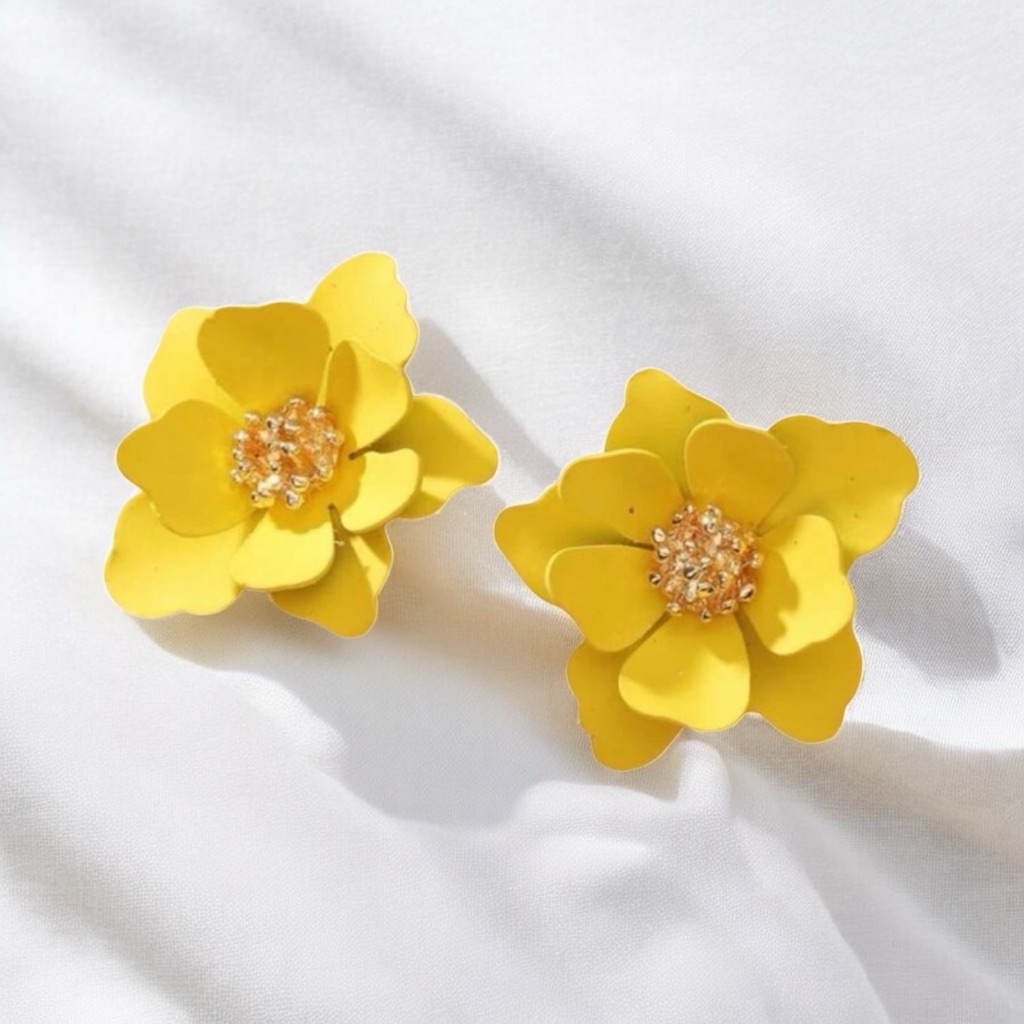 Yellow Floral Stud Earrings With Gold Trim 25$
